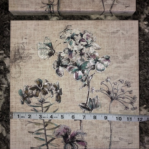 Floral And Butterfly Canvas Art 12” Square Set Of 2 - Picture 8 of 9